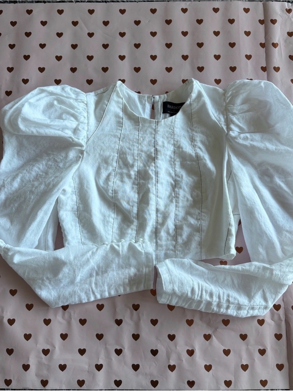 Bardot White Puff Sleeve Crop Top